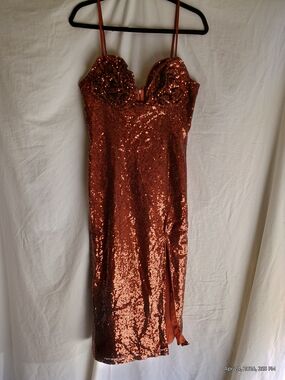 New York & Company Copper Sequin Strap Dress